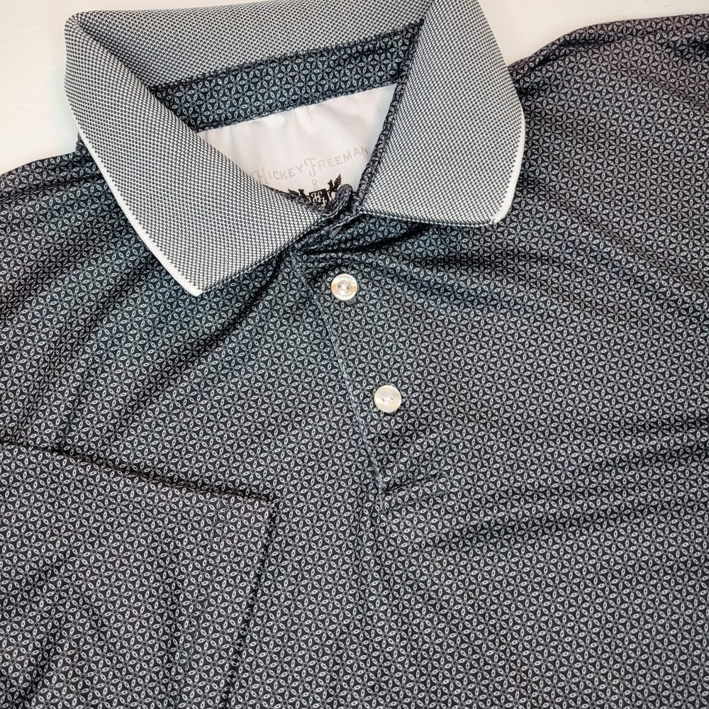 Hickey Freeman Polo Shirt Mens 2XL‎ XXL Black Golf Short Sleeve Stretch Pattern
